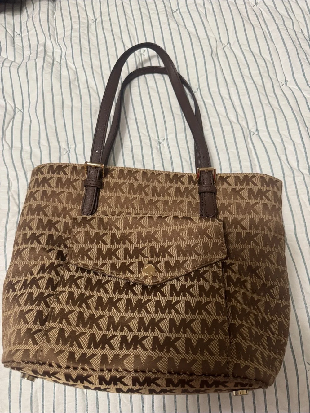 Michael Kors Brown MK Logo Tote with Front Pocket